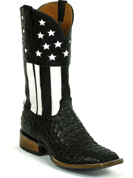 Black Jack Camo Black Usa Flag Caiman Crocodile Hornback Cowboy Boot 7177