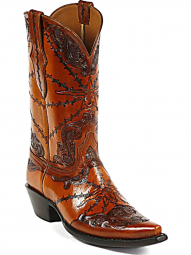 Black Jack Long Horn Barbed Wired Craftsman Hand-Tooled Cowboy Boot HT-103