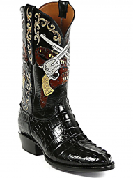 Black Jack Cross Pistols Design Craftsman Hand-Tooled Cowboy Boot HT-104