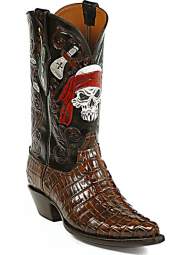 Black Jack Indian Skull Design Craftsman Hand-Tooled Cowboy Boot HT-108