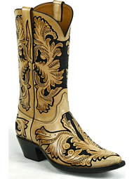 Black Jack All Hand Tooled Design Craftsman Hand-Tooled Cowboy Boot HT-10