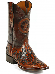 Black Jack Ranger Design & Lonestar Inlay Craftsman Hand-Tooled Cowboy Boot HT-118