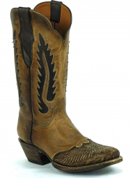 Black Jack Terlingua Inlay Design Craftsman Hand-Tooled Cowboy Boot HT-1422