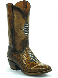 Black Jack Shield Inlay With Cording Craftsman Hand-Tooled Cowboy Boot HT-1425