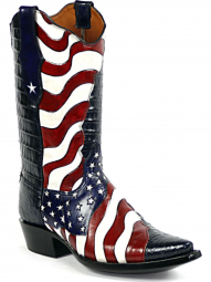 Black Jack Usa Flag Tooling Craftsman Hand-Tooled Cowboy Boot HT-144