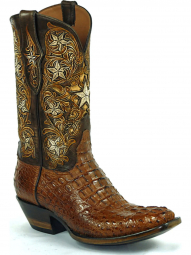 Black Jack Tooled Star Cut Out Design Craftsman Hand-Tooled Cowboy Boot HT-1808