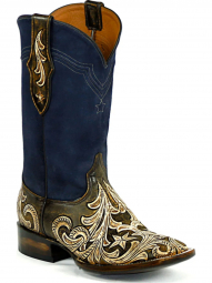 Black Jack Alpine Cord Design Craftsman Hand-Tooled Cowboy Boot HT-264