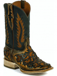 Black Jack Terlingua Inlays ? Braided Cord Craftsman Hand-Tooled Cowboy Boot HT-311