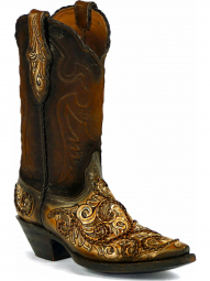 Black Jack Del Rio Cord Design  Braided Cord Craftsman Hand-Tooled Cowboy Boot HT-312