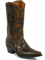 Black Jack Flowers Hand Tooled Design Craftsman Hand-Tooled Cowboy Boot HT-44