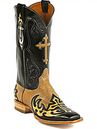 Black Jack Tattoo Design I Hand Tooled Wing Tip & Heel Foxing I Shield Cross Inlay Tops Craftsman Ha