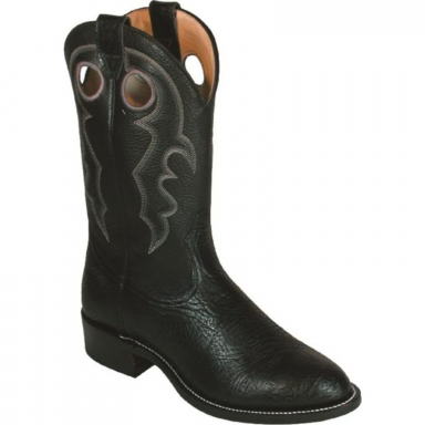 Boulet Mens Sporty Black Deer Tan Round Toe Cowboy Boot 0027