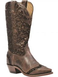 Boulet Womens Veau Barocco Tobacco Snip Toe Cowgirl Boot 1655