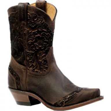 Boulet Womens Art Barocco Calf Split Tabac Snip Toe Cowgirl Boot 4631