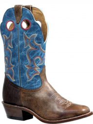 Boulet Mens Roughstock Lava Electric Blue Shoulder Navajo Brown Vintage Square Toe Cowboy Boot 473