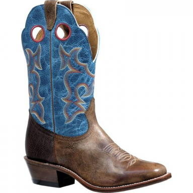 Boulet Mens Roughstock Lava Electric Blue Shoulder Navajo Brown Vintage Square Toe Cowboy Boot 473