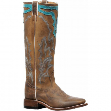 Boulet Womens West Turqueza Wide Square Toe Cowgirl Boot 6205