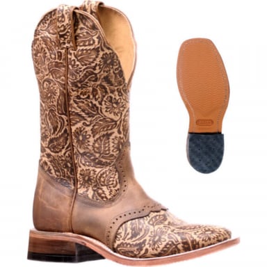 Boulet Womens Hillbilly Golden Wide Square Toe Cowgirl Boot 6341