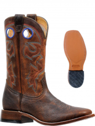 Boulet Mens Rough Rider Amber Gold Wide Square Toe Cowboy Boot 6369