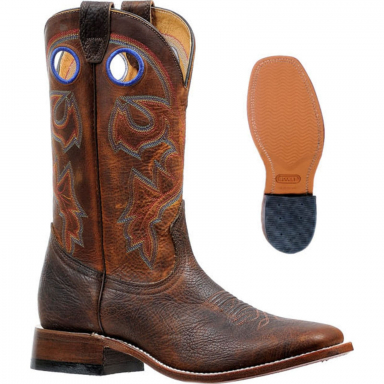 Boulet Mens Rough Rider Amber Gold Wide Square Toe Cowboy Boot 6369