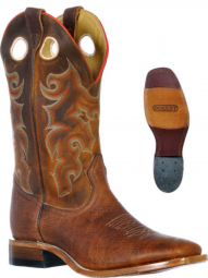 Boulet Mens Rough Rider Amber Gold Wide Square Toe Cowboy Boot 9346