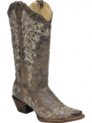 Corral Womens The Snip Lisa Brown Crater Bone Embroidery Western Boot A1094