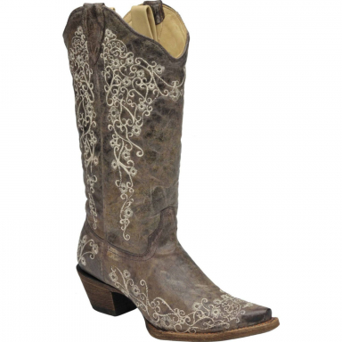 Corral Womens The Snip Lisa Brown Crater Bone Embroidery Western Boot A1094