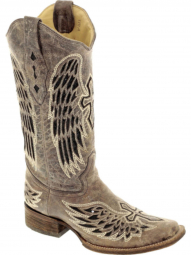 Corral Womens Cross and Wings Brown Black Wing And Cross Sequence Square Toe Western Boot A1197