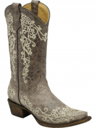 Corral Teen Little Lisa Brown Bone Embroidery Western Boot A2773