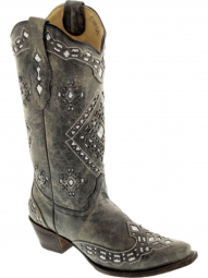 Corral Womens Brandy Grey Black Silver Glitter Inlay Western Boot A2963