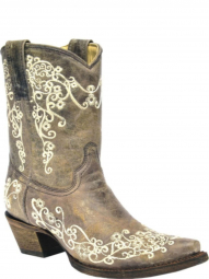 Corral Womens Lisa Shortie Brown Crater Bone Embroidery Short Western Boot A3190