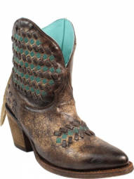 Corral Womens Brown Woven Green Embroidery Ankle Western Boot A3293