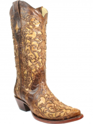 Corral Womens Cleopatra Brown Inlay Embroidery Western Boot A3319