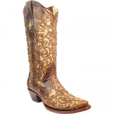 Corral Womens Cleopatra Brown Inlay Embroidery Western Boot A3319