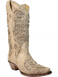 Corral Womens Martina White White Glitter Inlay And Crystals Wedding Boot A3322