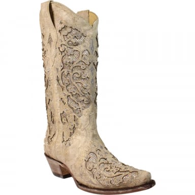 Corral Womens Martina White White Glitter Inlay And Crystals Wedding Boot A3322