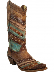 Corral Womens Turquoise Brown Embroidery And Studs Western Boot A3381