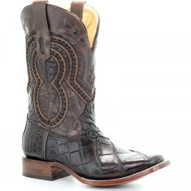 Corral Mens Chocolate Alligator Square Toe Boot A3490