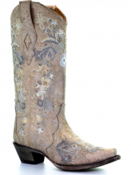 Corral Womens White Floral Embroidery And Crystals Wedding Boot A3521