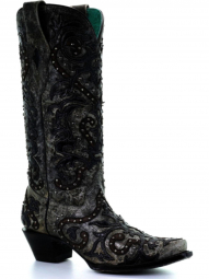 Corral Womens Black Overlay And Embroidery And Studs Western Boot A3566