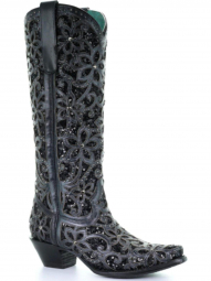 Corral Womens Black Full Inlay And Studs Tall Top Boot A3589