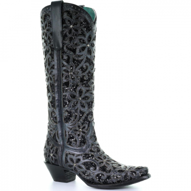 Corral Womens Black Full Inlay And Studs Tall Top Boot A3589