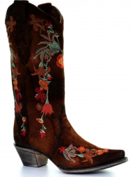 Corral Womens Lindsey Chocolate Lamb Floral Embroidery Western Boot A3597