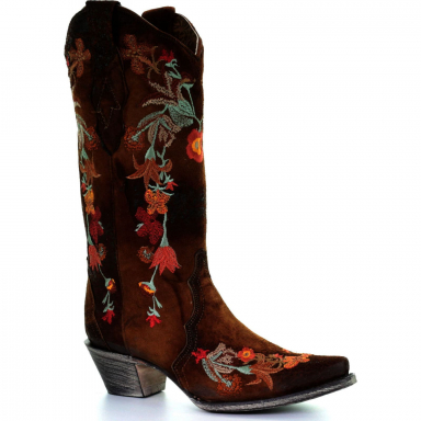 Corral Womens Lindsey Chocolate Lamb Floral Embroidery Western Boot A3597