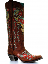 Corral Womens Juliet Tan Deer Skull Overlay And Floral Embroidery Western Boot A3620