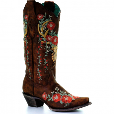 Corral Womens Tan Deer Skull Embroidery Boot A3652