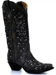 Corral Womens Grey Inlay And Flowered Embroidery And Studs And Crystals Boot A3672