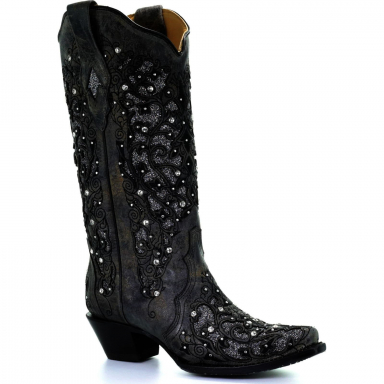 Corral Womens Grey Inlay And Flowered Embroidery And Studs And Crystals Boot A3672