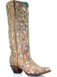 Corral Womens Sand Inlay And Embroidery And Studs Tall Top Boot A3673