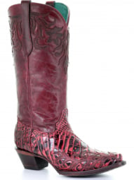 Corral Womens Red Alligator Overlay And Embroidery Boot A3682